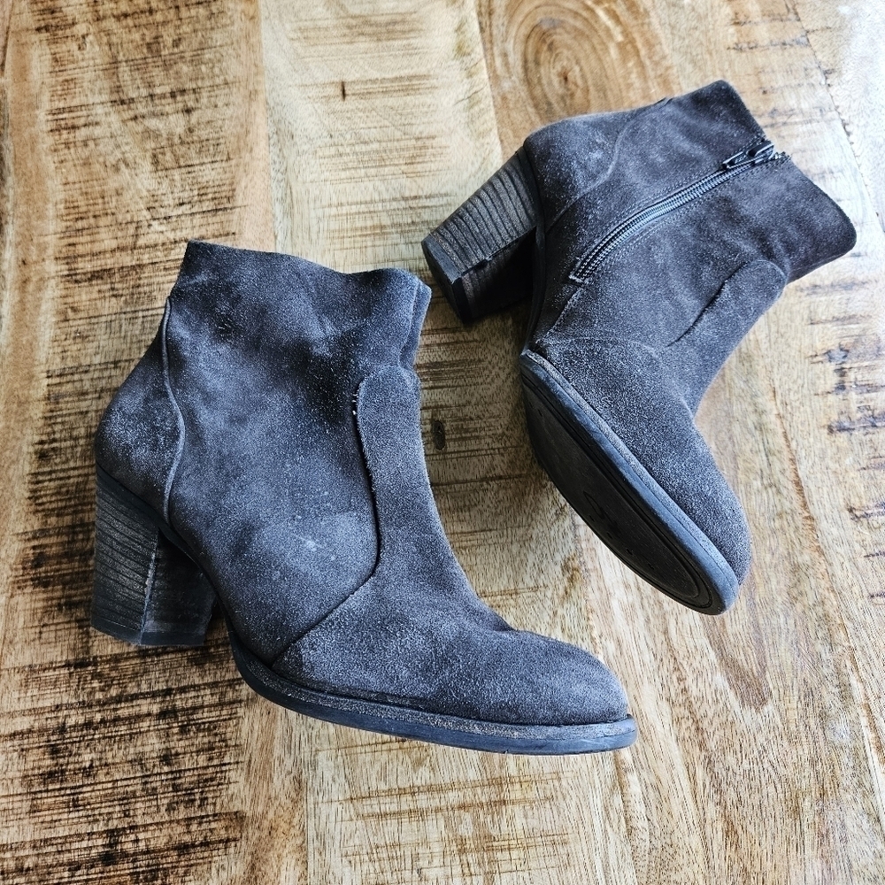 Paul Green Stacked heel Side Zip Suede Ankle Booties Size UK 5 US 7.5